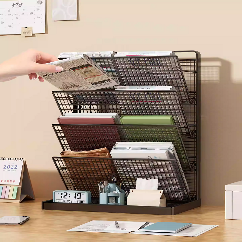 文件收纳架办公桌置物架桌面文件架办公桌收纳盒多层工位整理架多功能A4纸书立架台面文具用品资料档案文件夹