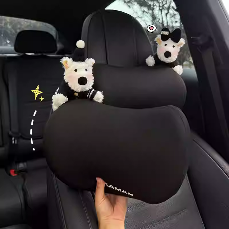 2026新款汽车头枕记忆棉车内座椅脖子靠枕可爱西高地玩偶车用高级