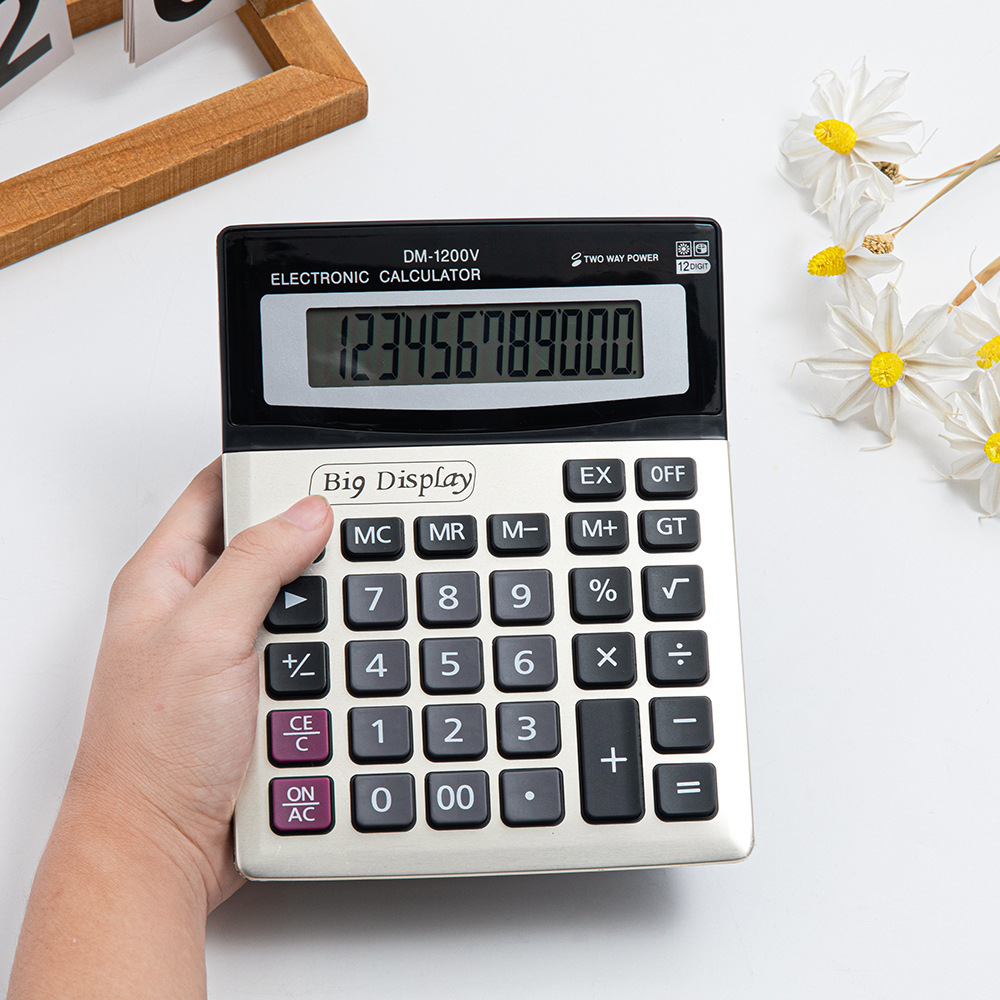 大屏幕1200V大号按键12位铝面金属计算器桌面财务办公用品
