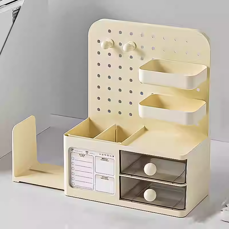桌面收纳盒洞洞板抽屉式学生书桌整理展示架笔筒工位办公桌置物架